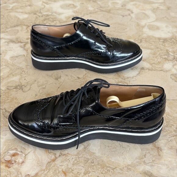 Browns Couture Black Patent Leather Wingtip Wedge Heel Brogues - Picture 5 of 9